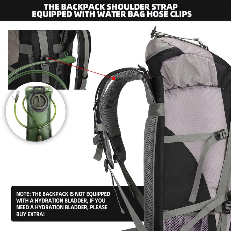 King'sGuard 70L Hiking Backpack Large Lightweight Waterproof Camping Backpack Travel Backpacking Backpack Daypack with Rain Cover -Frameless (Black) - Image 3